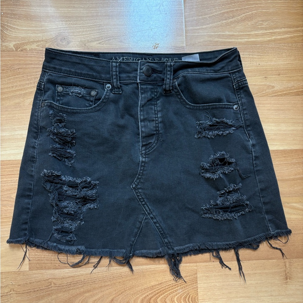 American Eagle Outfitters Black Distressed A-Line Skirt